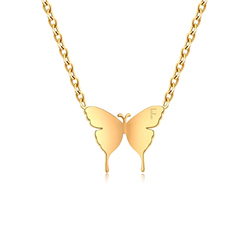 JEWTOP Damen Halskette Silber Kette Schmetterling mit Buchstaben F Anhänger Hochwertig Edelstahl für Frauen Mädchen von JEWTOP