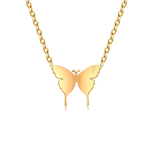 JEWTOP Damen Halskette Silber Kette Schmetterling mit Buchstaben F Anhänger Hochwertig Edelstahl für Frauen Mädchen JEWTOP Damen Halskette Silber Kette Schmetterling mit Buchstaben F Anhänger Hochwertig Edelstahl für Frauen Mädchen von JEWTOP
