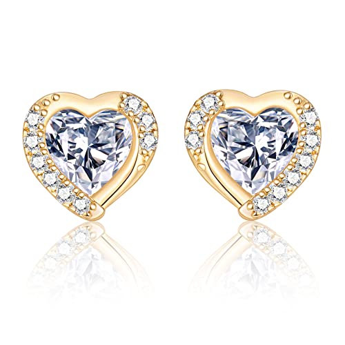 Ohrringe Gold Ohrstecker Gold Klein Herz Zirconia Goldene Ohrringe für Damen Frauen Mädchen Vergoldet Schmuck Geschenk von JEWTOP