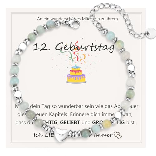 Geburtstagsgeschenk für Mädchen 12 Jahre, Armband aus Naturstein Geschenk zum Geburtstag für Tochter Schwester Freundin Nichte Enkelin Teenager von JEWTOP