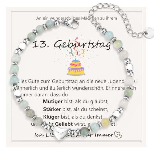 Geburtstagsgeschenk für Mädchen 13 Jahre, Armband aus Naturstein Geschenk zum Geburtstag für Tochter Schwester Freundin Nichte Enkelin Teenager von JEWTOP