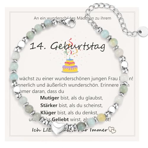 Geburtstagsgeschenk für Mädchen 14 Jahre, Armband aus Naturstein Geschenk zum Geburtstag für Tochter Schwester Freundin Nichte Enkelin Teenager von JEWTOP