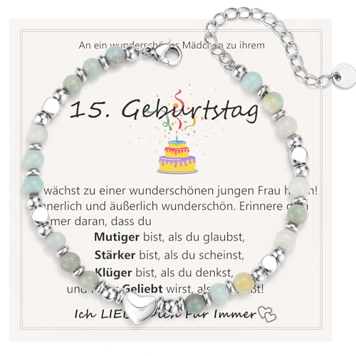 Geburtstagsgeschenk für Mädchen 15 Jahre, Armband aus Naturstein Geschenk zum Geburtstag für Tochter Schwester Freundin Nichte Enkelin Teenager von JEWTOP