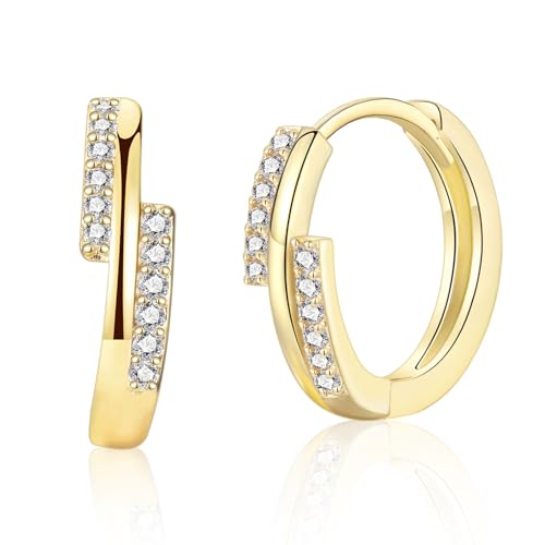 14K Ohrringe Gold Creolen für Damen Goldene Ohrringe Damen mit AAA+ Zirkonia Kleine Huggie Creolen Schmuck Gold von JEWTOP