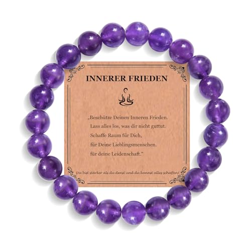 JEWTOP Armband mit 8 mm Edelsteine Perlen für Damen, Heilsteine Amethyst Armband Glücksbringer für Mama Freundin Geburtstagsgeschenk Chakra Yoga Armbänder von JEWTOP