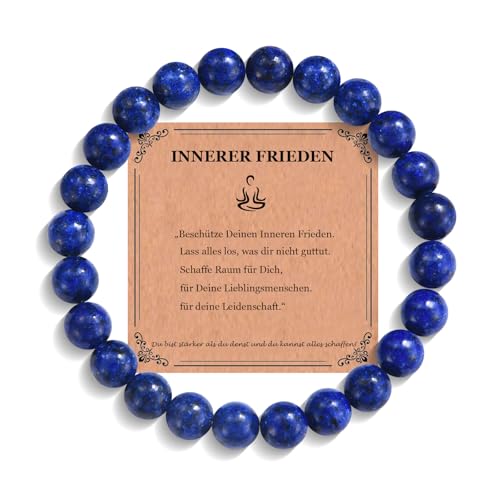 JEWTOP Armband mit 8 mm Edelsteine Perlen für Damen, Heilsteine Lapislazuli Armband Glücksbringer für Mama Freundin Geburtstagsgeschenk Chakra Yoga Armbänder von JEWTOP