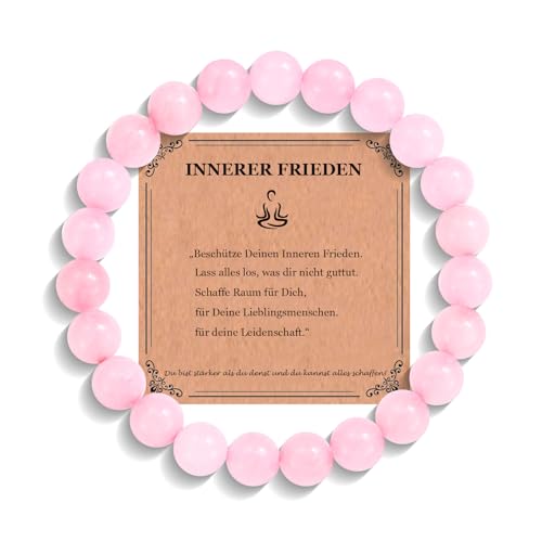 JEWTOP Armband mit 8 mm Edelsteine Perlen für Damen, Heilsteine Rosenquarz Armband Glücksbringer für Mama Freundin Geburtstagsgeschenk Chakra Yoga Armbänder von JEWTOP