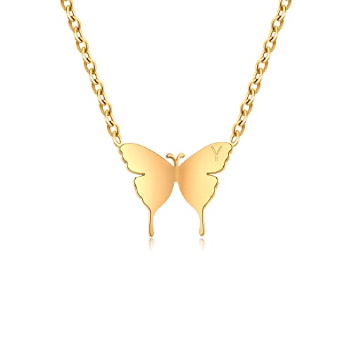JEWTOP Damen Halskette Silber Kette Schmetterling mit Buchstaben Y Anhänger Hochwertig Edelstahl für Frauen Mädchen von JEWTOP