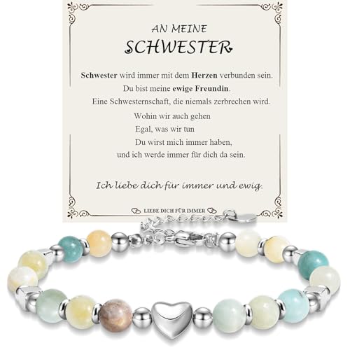 JEWTOP Geschenke für Schwester, Geschenk Schwester Armband An Meine Schwester Geschenke zum Geburtstag Weihnachten Abschluss Einschulung (Amazonite) von JEWTOP