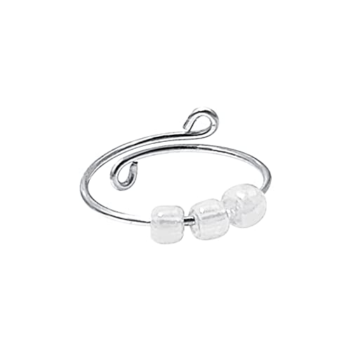 JEWTOP Silber Ringe mit Perlen für Damen, Angst Ringe Anxiety Ring Offener Spinner Dünne Ring Fingerring Stapelbare Verstellbare Ringe von JEWTOP