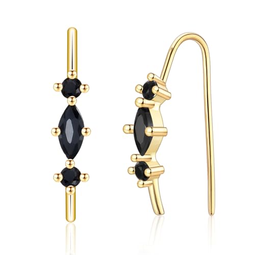Ohrringe Gold für Frauen Einfädler-Ohrringe, Threader Earrings mit Schwarz Zirkonia für Damen Geschenk zum Geburtstag Weihnachten von JEWTOP