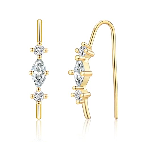 Ohrringe Gold für Frauen Einfädler-Ohrringe, Threader Earrings mit Weiß Zirkonia für Damen Geschenk zum Geburtstag Weihnachten von JEWTOP