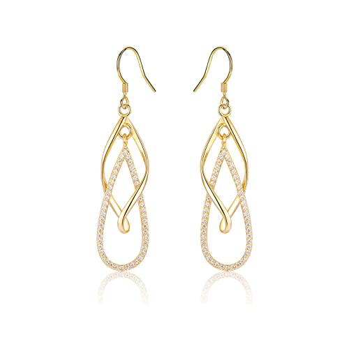 Ohrringe Gold Hängend mit glänzen Zirkonia Ohrhänger Dangly elegante Ohrringe für Damen Mädchen Silber Schmuck Geschenke von JEWTOP