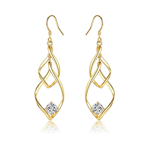 Ohrringe Gold für Damen Herren Mädchen, Ohrstecker Silber 925 mit Zirkonia Ohrringe Gold Hängend Lang Dangly Ohrhänger von JEWTOP