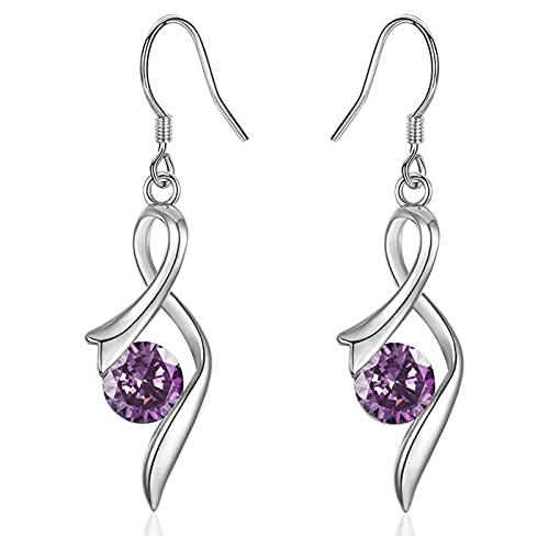 Ohrringe Hängend Damen Silber Ohrhänger hängende 925 Silber Ohrringe mit funkelnedem Amethyst Zirkonia von JEWTOP