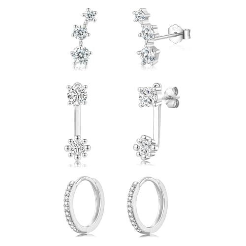 Ohrringe Silber 925 Damen Set für Mehrere Ohrlöcher - Ohrstecker und Creolen für Helix Piercings von JEWTOP