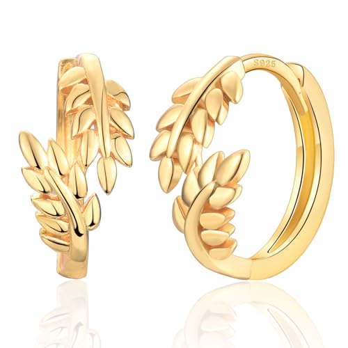 Ohrringe Silber 925 Gold Kleine Creolen Weizenähresform Schmuck Geschenk für Damen Frauen Mädchen von JEWTOP