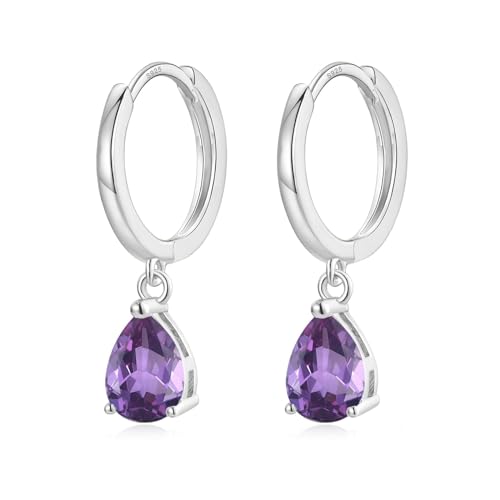 Ohrringe Silber 925 Hängend AAA Violett Zirkonia Creolen Ohrhänger Damen Frauen Schmuck Geschenk von JEWTOP
