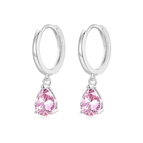 Ohrringe Silber 925 Hängend AAA rosa Zirkonia Creolen Ohrhänger Damen Frauen Schmuck Geschenk von JEWTOP