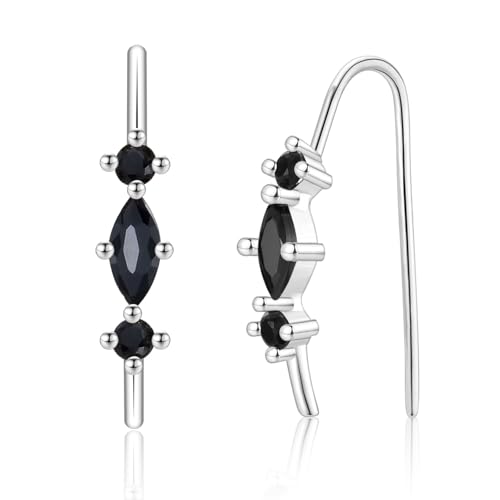 Ohrringe Silber für Frauen Einfädler-Ohrringe, Threader Earrings mit Schwarz Zirkonia für Damen Geschenk zum Geburtstag Weihnachten von JEWTOP