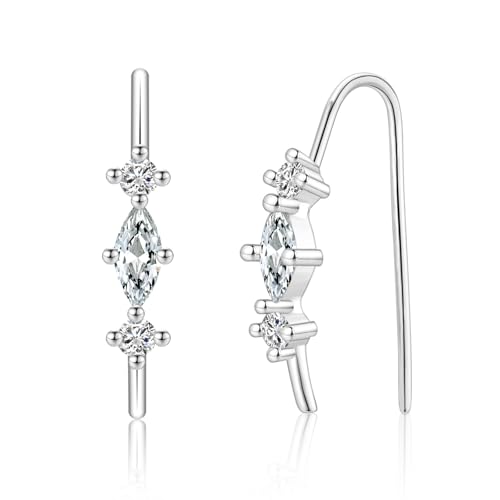 Ohrringe Silber für Frauen Einfädler-Ohrringe, Threader Earrings mit Weiß Zirkonia für Damen Geschenk zum Geburtstag Weihnachten von JEWTOP