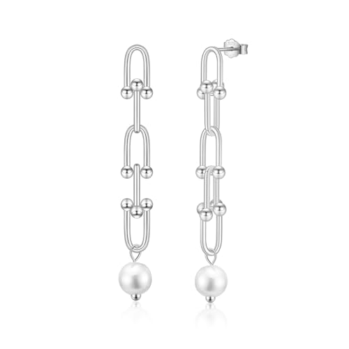 Ohrstecker Perlenohrringe Silber 925 Hängend Perlen Ohrringe Damen Perlen Ohrhänger Silber Schmuck für Frauen Mädchen von JEWTOP