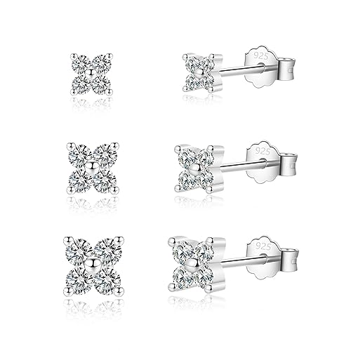 Ohrstecker Set | 3 Paar Ohrringe Silber 925 mit Zirkonia Funkelnd Klein Ohrstecker Silber für Damen Herren Mädchen Zierliche Knorpel Tragus Helix 2,5mm/3,5mm/4mm von JEWTOP