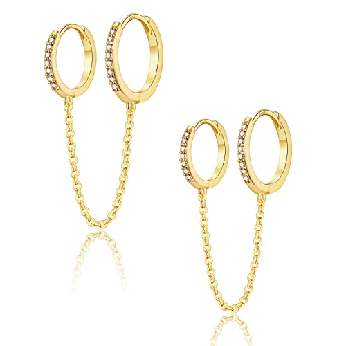 Ohrringe Gold Hängend Creolen Gold Set (8mm/10mm)| Klein Dangle Ohrringe mit Zirkonia Silber Ohrhänger Schmuck Geschenke für Damen Frauen Mädchen von JEWTOP