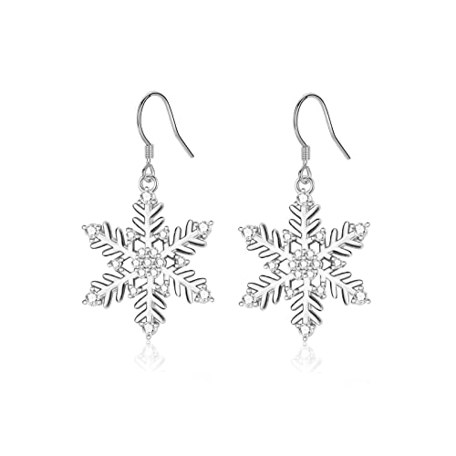 Weihnachtsgeschenke für Damen, Silber Hängend Ohrringe funkelnde Zirkonia-Schneeflocke Ohrhänger Haken-ohrringe für Frauen Mädchen, Schneeflocken-Schmuck von JEWTOP