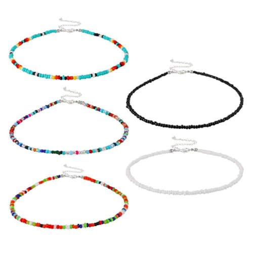 JEXOWIQ 5 pcs perlenkette damen,Bunte Perlen Ketten Boho Strand Perlen Halsketten Armbänder,bunte perlenkette,für Damen Mädchen Schmuck von JEXOWIQ