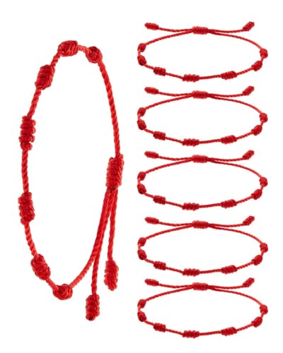 JEXOWIQ 6 pcs rotes armband,armband rot VerstellbaresRotes Seil Armband Rot Geknotet Kabbalah Roter Knoten Seil Armband Amulett Handgefertigtes Freundschafts Schutz Armband von JEXOWIQ