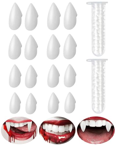 JEXOWIQ 8 Paare Vampir Zähne, Halloween Vampirzähne Gefälschte Reißzähne Kits für Cosplay Kostüm, Maskenbälle, Horror Party Requisiten,4 Größen von JEXOWIQ