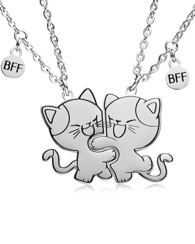 JEXOWIQ Beste Freunde,2 pcs Katze passende Halskette Anhänger Mädchen Edelstahl Katze Freundschaft Halskette BFF, Schwestern Anhänger Halskette Freundschaft Schmuck Geschenk, für Freunde, Liebhaber von JEXOWIQ
