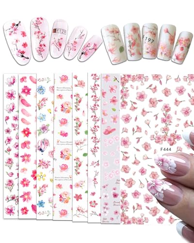 JEXOWIQ Nagelsticker - 8 Sheets Nagelsticker Blumen 3D Nail Art Stickers NagelDesign Nagelaufkleber Selbstklebend Nail Art Dekoration Nail Kunst Aufkleber für Frauen Mädchen Kinder von JEXOWIQ