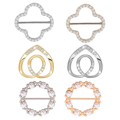 JEXOWIQ Schal Ring Clips - 6 pcs schalring,für Damen Metall-Strassstein Großer Modischer runder Kreis Schal-Clips Schnalle Seitliche Taille Kleidungsspanner für Seidenschals Kleider Umhänge von JEXOWIQ