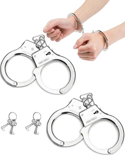 JEXOWIQ Spielzeughandschellen,2 pcs Handschellen Kinder,Handschellen Kostüm, Handschellen Metall Spielzeug Für Halloween Karneval Fasching Motto Party Polizei Sheriff Kostüme Liebhaber Mit Schlüssel von JEXOWIQ