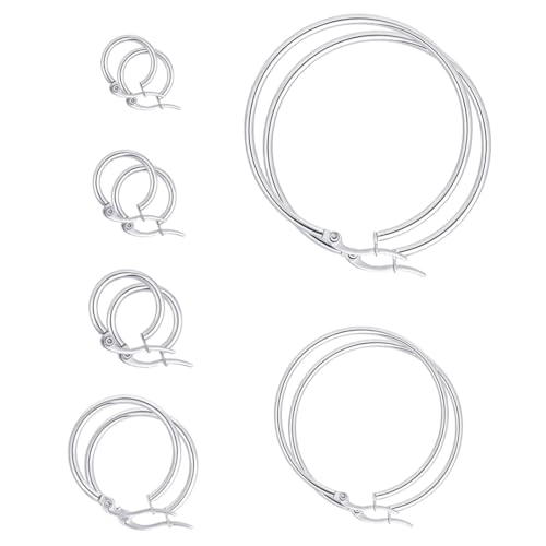 JEXOWIQ Stahl Creolen Set - 6 Paar Creolen Piercing Ohrreifen Edelstahl Ohr Ringe Set für Frauen Mädchen,6 Größen von JEXOWIQ