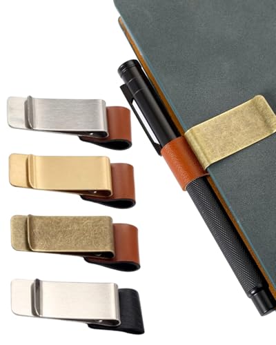 JEXOWIQ Stiftclip,4Pcs PU Retro Stiftclip Leder Retro Notebook Stifthalter Pen Loop,Stiftschlaufen-Halter, mit Clips für Journal Notebook Planer Clipboard Office Pocket, Fit die meisten Stift Größe von JEXOWIQ