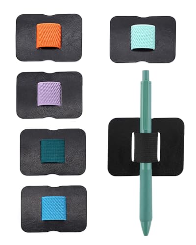 JEXOWIQ Stiftköcher,6 pcs Stiftschlaufe Selbstklebend, Elastischer Stifthalter aus Leder, Stiftschlaufe Pen Holder mit Elastische Schlaufe Selbstklebend Stiftschlaufe für Notebook, Planer, Kalender von JEXOWIQ