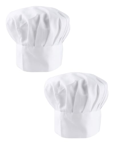 JEXOWIQ Weiß Kochmütze - 2 pcs Erwachsene Unisex Kochmütze Verstellbar Kochhut Männer Damen Herren Kochhaube mit Gummiband Koch Kopfbedeckung Chef Hut Chef Hat Küchenmütze Café Restaurant Hotel von JEXOWIQ