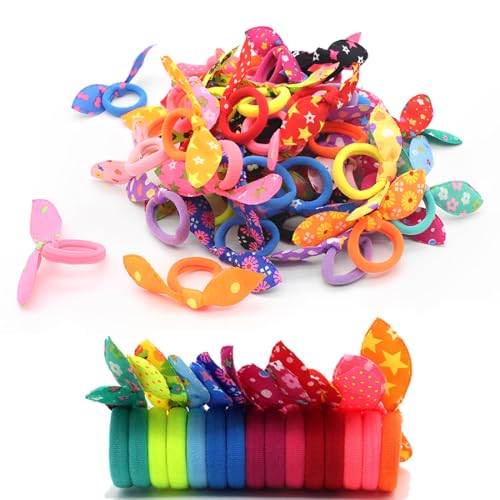 JEXOWIQ haarschmuck mädchen - 50 pcs Bunt Kaninchen Hase Ohr Haargummis Mädchen Haar Bands Haargummis für Kinder Mädchen Mitgebsel Geschenk Gastgeschenk Party Favors von JEXOWIQ