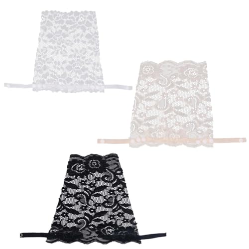 JEXOWIQ spitzen bh - 3 Pcs Dame Spitze Clip on Mock Camisole BH Einsatz Overlay Modesty Panel Weste BH Einsatz,ausschnitt verdecken,Weiß Schwarz Beige von JEXOWIQ