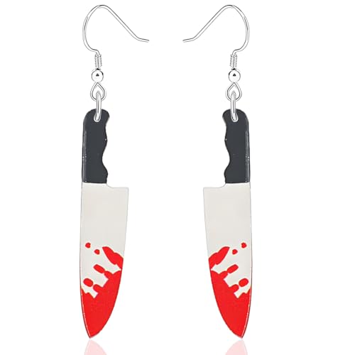 JEYORZY 1 Paar Halloween Blutiges Messer Ohrringe Horror Messer Anhänger Ohrringe Halloween Mädchen Cosplay Party, lustige Hackebeil Ohrringe Hackmesser Metzger Beil Schmuck Halloween Fasching von JEYORZY