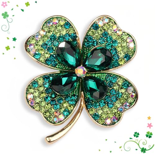 JEYORZY 1 Pcs Brosche, Vierblättriges Kleeblatt Brosche, Damen Kristall Brosche, Strass Blumenstrauß Brosche Elegante Brosche, Strickjacke Elegant Metall Brosche für Kleidung, Taschen, Rucksack, Hut von JEYORZY