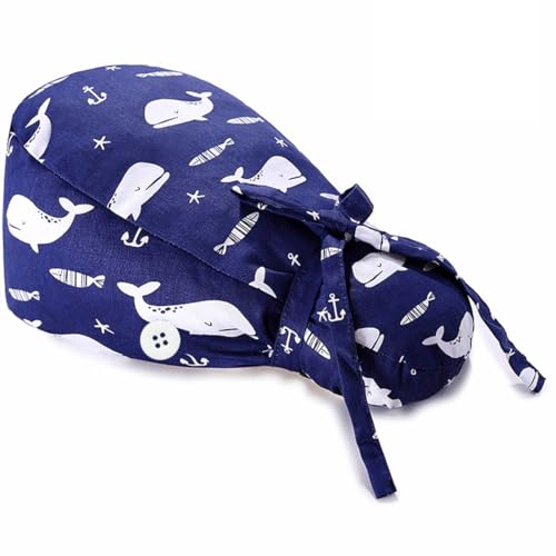 JEYORZY 1 Stück OP Haube, OP Hauben Damen, Kochhaube, für langes Haar, Verstellbar mit Knopf Arbeitskappe Baumwolldruck Kranken schwesternkappe Unisex Staubhauben Kappe, Arbeitskappe mit Raffhalter von JEYORZY