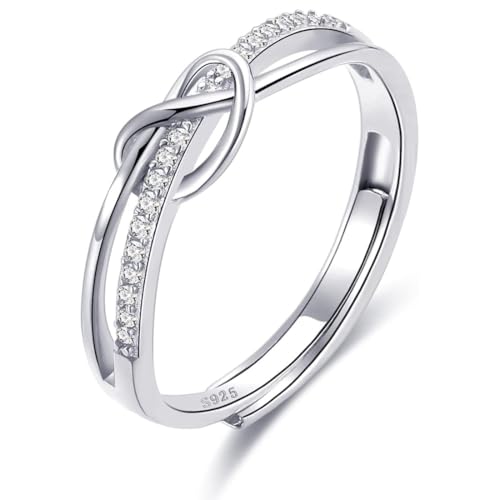 JEYORZY 1 Stück Silber Ringe Frauen Verstellbare Ring Ewigkeit Verdrehtes Seil Zirkonia Ring Eheringe Verlobungsring Damen Trauringe Fingerring Engagement Promise Ring Verstellbare Ringe Schmuck Damen von JEYORZY