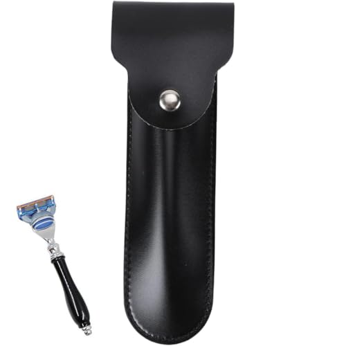 JEYORZY 1 pcs Rasierhobelabdeckung Aus Leder, Double Edge Rasierkopfschutzscheide, Safety Razor Blade Guard, Rasierer Tasche Tragbare, Tragbares Reiseetui für Rasierer, Für Die Reise Passend, Schwarz von JEYORZY