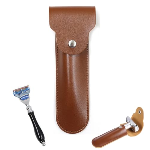 JEYORZY 1 pcs Rasierhobelabdeckung Aus Leder, Double Edge Rasierkopfschutzscheide, Safety Razor Blade Guard, Rasierer Tasche Tragbare, Tragbares Reiseetui für Rasierer, Für Die Reise Passend, braun von JEYORZY