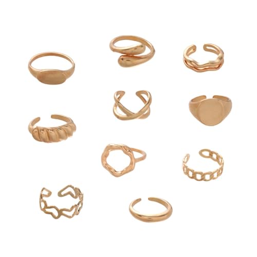 JEYORZY 10 Piece Rings Set for Women Ankle Rings Stackable Open Thumb Rings for Women Trendy Stacking Rings Set Minimalist Finger Rings Set Elegant and Timeless Gold von JEYORZY