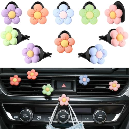 JEYORZY 10 Stück Gänseblümchen Blume Auto Lufterfrischer Clip Autozubehör Innenraum Deko Frauen Auto-Dekorationszubehör Auto Deko Innen für Auto Wohnzimmer Büro(Mehrfarbig) von JEYORZY